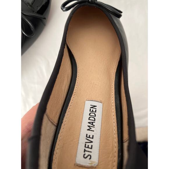 Steve Madden Glossy Black Ballet Flats Womens Size 10 Bow Work Church Minimalist - Picture 8 of 12